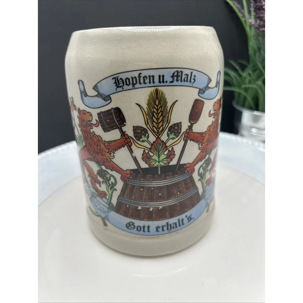 Vtg W German Beer Stein Tankard Mug‎ 0.5L  Gerz Hopfen U Malz Gott Erhalt's